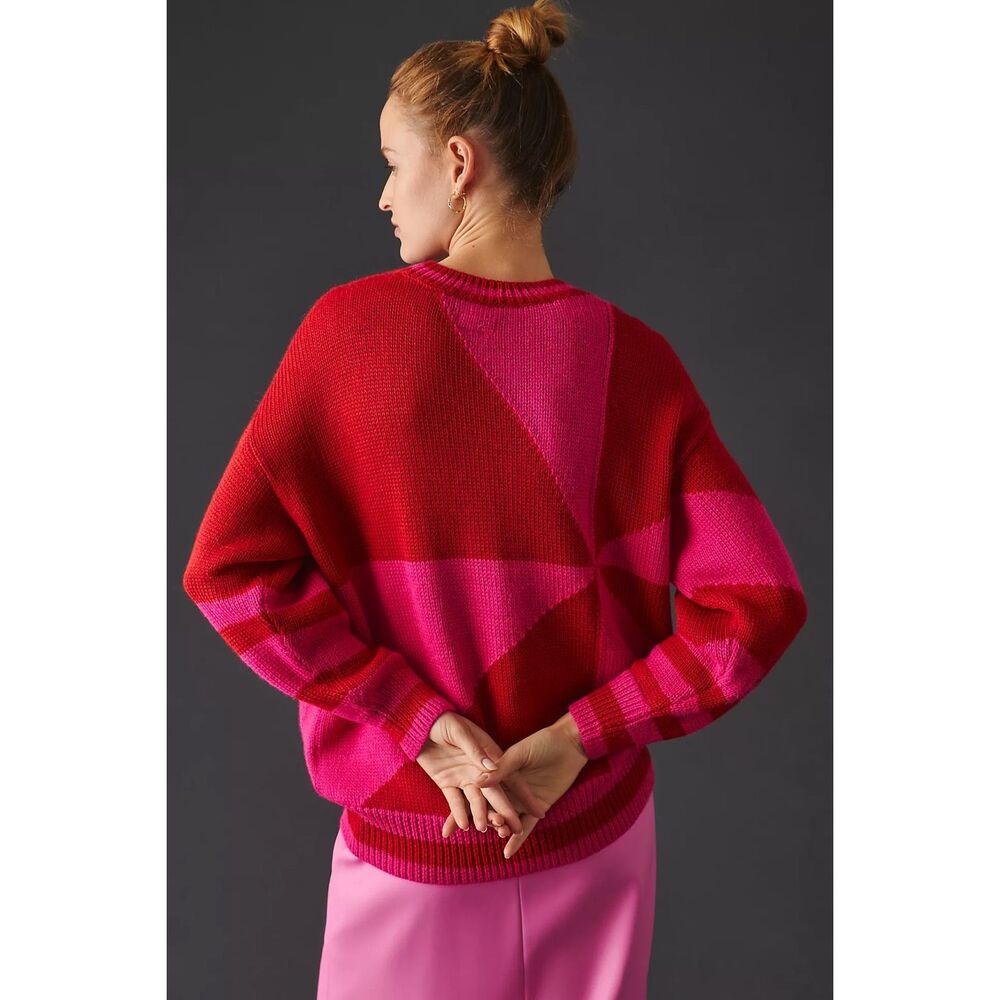 MOTHER Vibrant Red and Pink Crew Neck Sweater - Picture 3 of 13